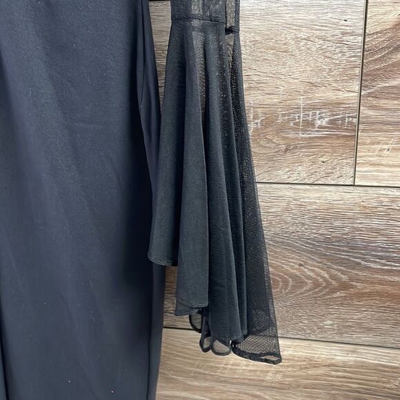 Ladies Black Goth Cocktail Dress, Vintage, Black, Sheer, Bell Sleeves - Picture 8 of 12